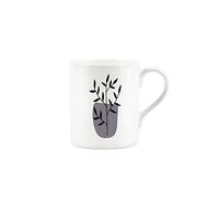 Purely Home Grey Minimalistic Plant Mug - Organic Plants Collection - Small Fine Bone China White Mug Tea Coffee Present Gift