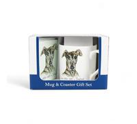 Purely Home Greyhound Mug & Coaster Gift Set - Lifes Better with a Greyhound by Rhiannon Chauncey - Bone China Mug and Glass Coaster Set - Tea/Coffee Present for Dog Lovers
