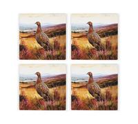 Purely Home Grouse Coasters - Rural Game Animals Set Of 4 Square Ceramic Coasters