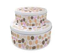 Purely Home Hands Off Novelty Cake Tins Set - British Biscuits Nesting Round Large & Medium Metal Storage Containers Baking Gifts