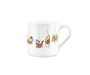 Purely Home Hanging Plants Cat Mug - Novelty Plant/Cat Present Bone China White Mug - Tea/Coffee Gift for Cat Lovers