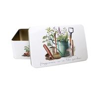 Purely Home Happiness is in the Garden Storage Tin - Rectangular Metal Garden Tool/Seed Tin Gifts for Gardeners