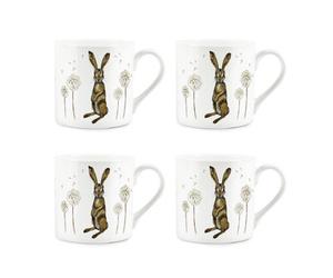 Purely Home Hare & Dandelions Bone China Mugs - Set Of 4