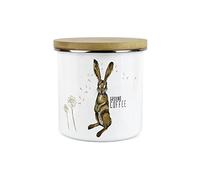 Purely Home Hares and Dandelions Ground Coffee Storage Canister by Rhiannon Chauncey - White Metal Enamel Kitchen Food Storage Container