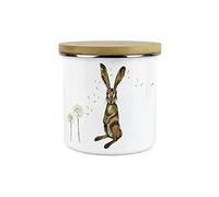 Purely Home Hares and Dandelions Storage Canister by Rhiannon Chauncey - White Metal Enamel Kitchen Food Storage Container