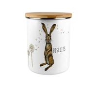Purely Home Hares & Dandelions Biscuit Canister - Countryside Animals Large Enamel Kitchen Storage Container/cookie Jar Gift