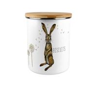 Purely Home Hares & Dandelions Biscuit Canister - Countryside Animals Large Enamel Kitchen Storage Container/Cookie Jar Gift