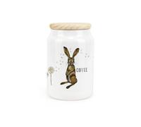Purely Home Hares & Dandelions Ceramic Coffee Storage Canister - Floral Hares Kitchen Storage Container & Wooden Lid 600Ml (14.5Cm X 9.5Cm)
