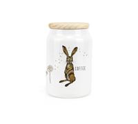 Purely Home Hares & Dandelions Ceramic Coffee Storage Canister - Rhiannon Chauncey Floral Hares Artwork Kitchen Food Storage Container & Wooden Lid 600ml (14.5cm x 9.5cm)