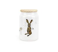 Purely Home Hares & Dandelions Ceramic Tea Storage Canister - Floral Hares Kitchen Storage Container & Wooden Lid 600Ml (14.5Cm X 9.5Cm)