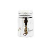 Purely Home Hares & Dandelions Hot Chocolate Ceramic Storage Canister - Rhiannon Chauncey Art - Ceramic Kitchen Food Storage Container with Clip Lid 400ml (13.5cm x 8.5cm)