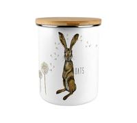 Purely Home Hares & Dandelions Oats Canister - Countryside Animals Extra Large Enamel Kitchen Storage Container/Gift
