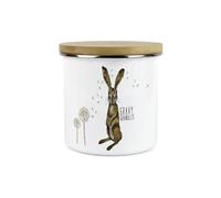 Purely Home Hares & Dandelions Personalised Kitchen Storage Canister - Countryside Metal Enamel 1.2L Food Storage Container