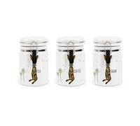 Purely Home Hares & Dandelions Tea Coffee & Sugar Ceramic Canisters - Kitchen Storage Containers With Clip Lid 400Ml - Set Of 3