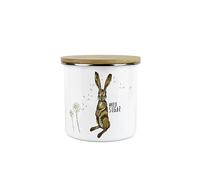 Purely Home Hares White Sugar Storage Canister - Hare And Dandelion Animal Floral White Metal Enamel Medium Sized Food Storage Container