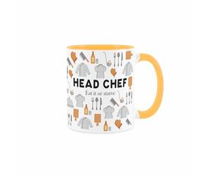 Purely Home Head Chef Mug - Humourous Trades Funny Novelty Gift - Tea/Coffee Golden Yellow Ceramic Cup Present for Chefs/Cooks