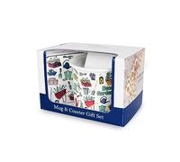 Purely Home Head Gardener Mug & Coaster Gift Set - Wellies & Wheelbarrows Enamel Mug and Cork Coaster Set - Tea/Coffee Present for Gardeners