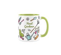 Purely Home Head Gardener Mug - Gardening Gift White & Green Coffee/Tea Cup 11oz