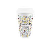 Purely Home Head Teacher Ceramic Travel Mug - Humorous School Teacher Gifts/Presents - Reusable Silicone Lid Double-Walled Insulated Hot/Cold Drinks Flask Cup