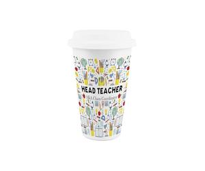 Purely Home Head Teacher Ceramic Travel Mug - Humorous School Teacher Gifts/Presents - Reusable Silicone Lid Double-Walled Insulated Hot/Cold Drinks Flask Cup