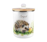 Purely Home Hedgehog & Apple Compost Caddy - Enamel 2L Kitchen Food Waste Bin