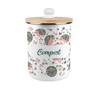 Purely Home Hedgehog & Flowers Compost Caddy - Metal 2L Decorative Kitchen Food Waste Bin
