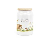 Purely Home Hedgehog & Mouse Ceramic Decaf Tea Storage Canister - Woodland Wildlife & Scenery Artwork Kitchen Food Storage Container & Wooden Lid 600ml (14.5cm x 9.5cm)