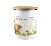 Purely Home Hedgehog & Mouse Dishwasher Tablets Storage Canister - 2.7L Extra-Large Enamel Container Kitchen Gifts for Nature Lovers