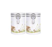 Purely Home Hedgehog & Mouse Tea and Coffee Canister Set - White Metal Clip Lid Kitchen Storage Jars/Containers Gift 700ml (13cm x 9.5cm)