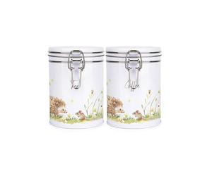 Purely Home Hedgehog & Mouse Tea and Coffee Canister Set - White Metal Clip Lid Kitchen Storage Jars/Containers Gift 700ml (13cm x 9.5cm)