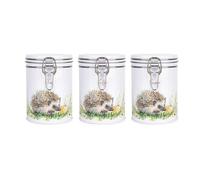 Purely Home Hedgehog Tea Coffee & Sugar Canisters - Countryside Wildlife Creatures - Metal Clip Lid Kitchen Food Storage Jars/Containers 700ml (13cm x 9.5cm) - Housewarming Gift Set of 3