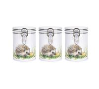 Purely Home Hedgehog Tea Coffee & Sugar Canisters - Countryside Wildlife Creatures - Metal Clip Lid Kitchen Storage Jars 700Ml (13Cm X 9.5Cm)