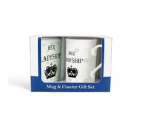 Purely Home Her Ladyship Mug & Coaster Gift Set - Novelty Royalty Queen Presents for Her - Tea/Coffee Bone China Mug and Glass Coaster Set