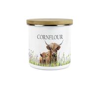 Purely Home Highland Cow & Calf Cornflour Storage Canister - Countryside Farm 1.2L Large Metal Enamel Kitchen Storage Container