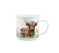 Purely Home Highland Cow & Calf Enamel Mug - Farmyard & Countryside Durable Outdoor Drinks Cup Gift - Travel Camping Hiking Present