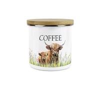 Purely Home Highland Cow & Calf Kitchen Coffee Storage Canister - Countryside Farm Metal Enamel Food Storage Container