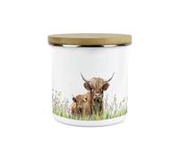 Purely Home Highland Cow & Calf Kitchen Storage Canister - Countryside Farm Metal Enamel Food Storage Container