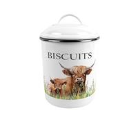 Purely Home Highland Cow & Calf Large Metal Biscuits Canister - Stylish Farmyard Inspired Tin Kitchen Storage Jar/Caddy Gift With Lid & Handle