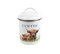Purely Home Highland Cow & Calf Medium-Sized Metal Coffee Canister - Stylish Farmhouse Tin Kitchen Storage Jar - Tea/Coffee/Sugar Caddy Gift With Lid & Handle