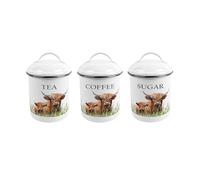 Purely Home Highland Cow & Calf Medium-Sized Metal Tea, Coffee & Sugar Canister Set - Stylish Farmhouse Tin Kitchen Storage Jar - Tea/Coffee/Sugar Caddy Gift With Lid & Handle
