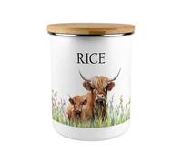 Purely Home Highland Cow & Calf Rice Canister - Countryside Farm Animals Large Enamel Kitchen Pantry Food Storage Container Gift
