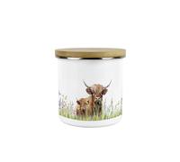 Purely Home Highland Cow & Calf Storage Canister - Country Farm White Metal Enamel Medium Sized Kitchen Food Storage Container