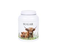 Purely Home Highland Cow & Calf Sugar Canister - Small Domed Metal Kitchen Storage Container 600ml