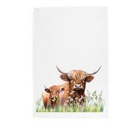 Purely Home Highland Cow & Calf Tea Towel - Panama Cotton Farm Animals Kitchen Gift