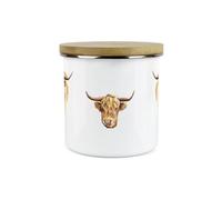 Purely Home Highland Cow Canister - White Metal Enamel Kitchen Food Storage Container