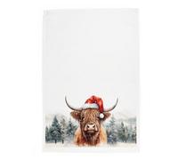 Purely Home Highland Cow Christmas Tea Towel - Panama Cotton Farm Animals Kitchen Gift