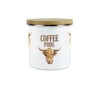 Purely Home Highland Cow Coffee Pods Canister - White Metal Enamel Kitchen Food Storage Container