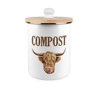 Purely Home Highland Cow Compost Caddy - Metal 2L Decorative Kitchen Food Waste Bin