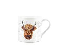 Purely Home Highland Cow Mug - Countryside Farm Animals Bone China White Mug Coffee/Tea Present Gift for Animal Lovers
