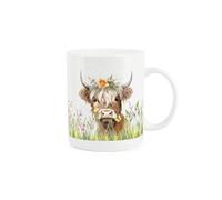 Purely Home Highland Cow Mug - Floral Crown Blonde Cow Tea/coffee Bone China Mug Gift